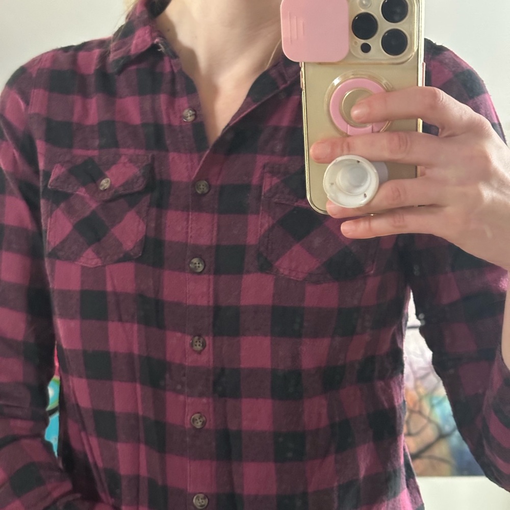 Pink Flannel Button Up Plaid Shirt